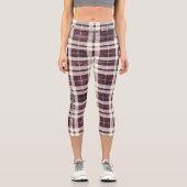 Burgund und Weiß Kariertes Muster mit grauen Akzen Capri Leggings (Vorderseite)