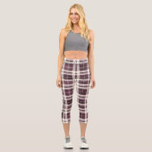 Burgund und Weiß Kariertes Muster mit grauen Akzen Capri Leggings (Vorderseite)