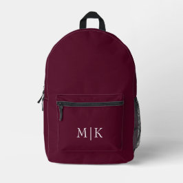 Burgund und Weiß | Modernes Monogramm Bedruckter Rucksack