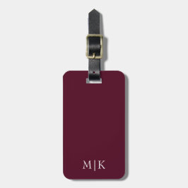 Burgund und Weiß | Modernes Monogramm Gepäckanhänger