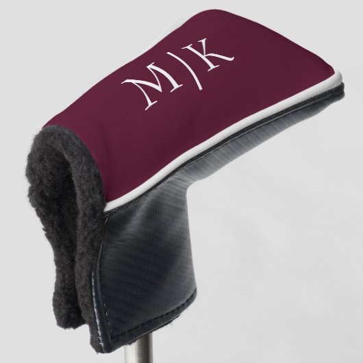 Burgund und Weiß | Modernes Monogramm Golf Headcover (3/4 Vorderseite)