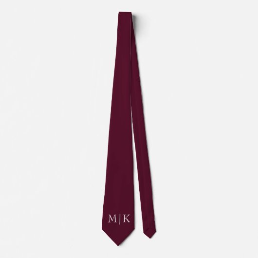 Burgund und Weiß | Modernes Monogramm Krawatte (Vorderseite)
