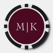 Burgund und Weiß | Modernes Monogramm Pokerchips (Vorderseite)