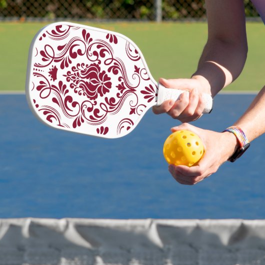 Burgund und Weiße Damaske Pickleball Schläger (InSitu)
