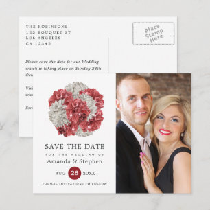 Burgund und weiße florale Hochzeit - Merkt euch de Postkarte