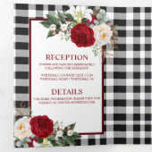 Burgund und Weiße Rosen, Buffalo Karierte Hochzeit Dreifach Gefaltete Einladung (Innen Erste Seite)