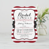 Burgund und weiße Streifen; elegantes Brautparty Einladung (Stehend Vorderseite)