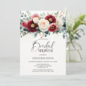 Burgund und Weißes Brautparty Einladung (Stehend Vorderseite)