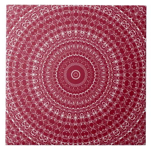 Burgund und weißes, kompliziertes Mandala-Muster Fliese (Vorderseite)
