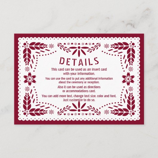 Burgund und weißes Papel Picado Quinceañera Begleitkarte (Vorderseite)