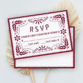 Burgund und weißes Papel Picado Quinceañera RSVP Karte