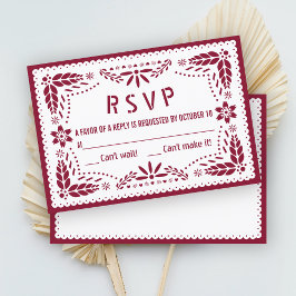 Burgund und weißes Papel Picado Quinceañera RSVP Karte