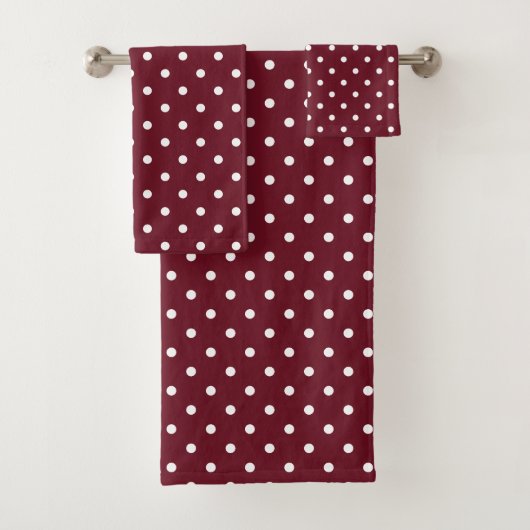 Burgund und weißes Polka Dot Muster Badhandtuch Set (Insitu)