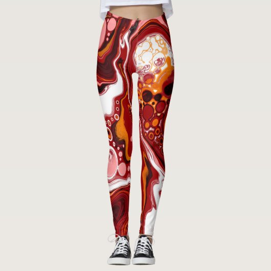 Burgund und White Digital Fluid Art Leggings (Vorderseite)