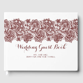 Burgund und White Lace Wedding Gästebuch