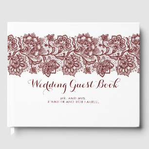 Burgund und White Lace Wedding Gästebuch