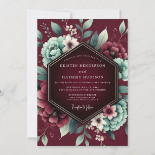 Burgund unterlegene Flora-Hochzeit Einladung