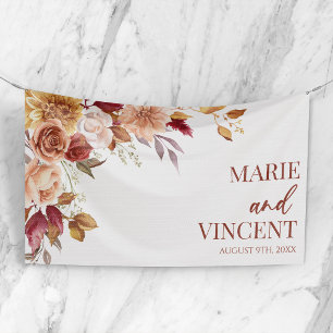 Burgund verbranntes Orange Braunes Blumen Hochzeit Banner