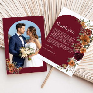 Burgund verbranntes Orange-Rost-Blumen-Hochzeitsfo Dankeskarte