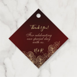 Burgund & vergoldetes florales elegantes Hochzeits Geschenkanhänger