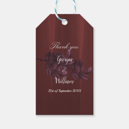 Burgund Verlasse Rustic Vintage Wedding Gift Tag Geschenkanhänger (Vorderseite)