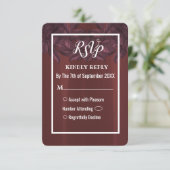 Burgund Verlasse Rustic Vintage Wedding RSVP Card Einladung (Stehend Vorderseite)