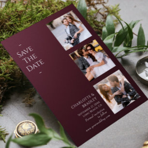 Burgund-vier-Foto-Hochzeitscollage Save The Date