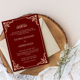 Burgund Vintag Rokoko Nikah Zeremonie Hochzeit Einladung