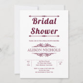 Burgund Vintage Elemente Typografie Brautparty Einladung (Vorderseite)