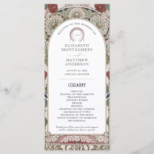Burgund Vintage Hochzeitsprogramm Jugendstil Programm (Vorderseite)