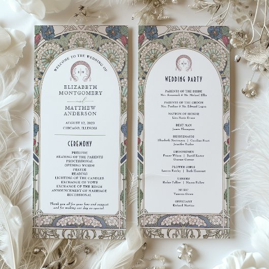 Burgund Vintage Hochzeitsprogramm Jugendstil Programm