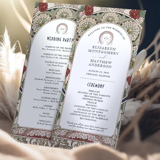 Burgund Vintage Hochzeitsprogramm Jugendstil Programm