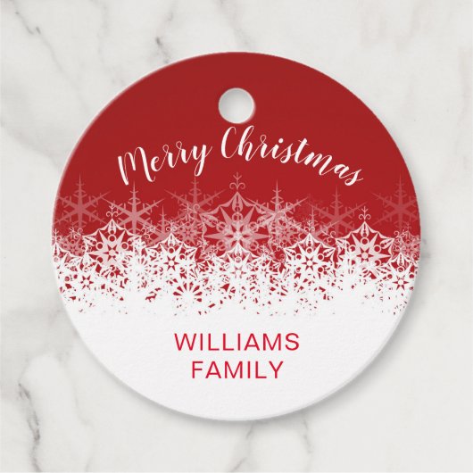 Burgund Vintage Schneeflocken fröhliche Weihnachte Geschenkanhänger (Vorderseite)