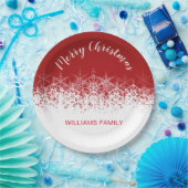 Burgund Vintage Schneeflocken fröhliche Weihnachte Pappteller (Party)