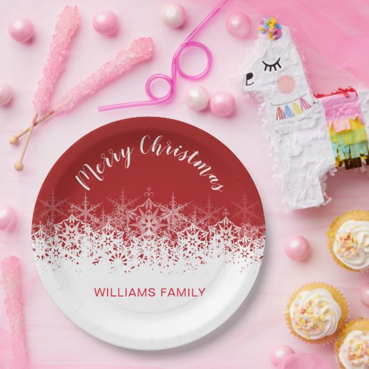 Burgund Vintage Schneeflocken fröhliche Weihnachte Pappteller (Party)