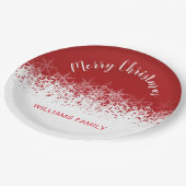 Burgund Vintage Schneeflocken fröhliche Weihnachte Pappteller (Schrägansicht)