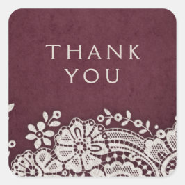 Burgund Vintage Spitze rustikale Gastgeschenk Hoch Quadratischer Aufkleber