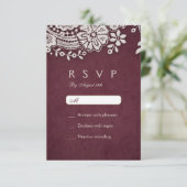 Burgund Vintage Spitze rustikale Hochzeit RSVP (Stehend Vorderseite)