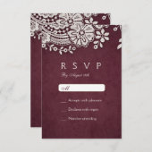 Burgund Vintage Spitze rustikale Hochzeit RSVP (Vorne/Hinten)