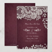 Burgund Vintage Spitze rustikale Hochzeit Save the Date (Vorne/Hinten)