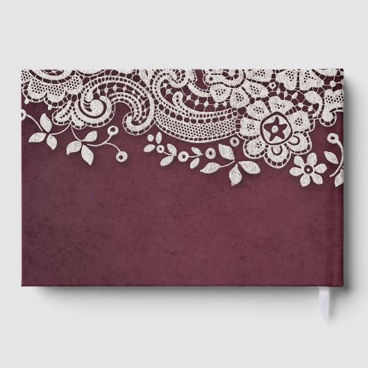 Burgund Vintage Spitzenklasse rustikales Gästebuch (Rückseite)