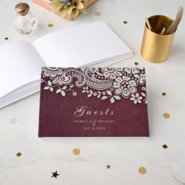 Burgund Vintage Spitzenklasse rustikales Gästebuch