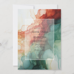 Burgund, Waldgrün und Charcoal-Tinte Hochzeit Einladung