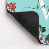 Burgund Wasserfarbe Blumenfloral Türkis Mit Monogr Mousepad (Ecke)