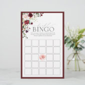 Burgund Wasserfarbe Floral Bridal Bingo Spiel (Stehend Vorderseite)