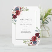 Burgund Wasserfarbe Geometrische Blüte Save the Da Save The Date (Stehend Vorderseite)
