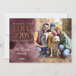 Burgund Wasserfarbe mit Gold Feiertagskarte