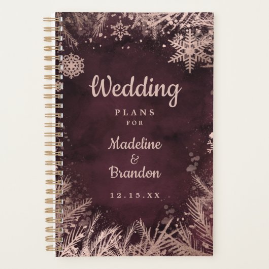 Burgund Wasserfarbe mit Rose Gold Winter Hochzeit Planer (Vorderseite)