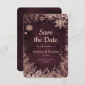 Burgund Wasserfarbe mit Rose Gold Winter Hochzeit Save The Date (Vorne/Hinten)