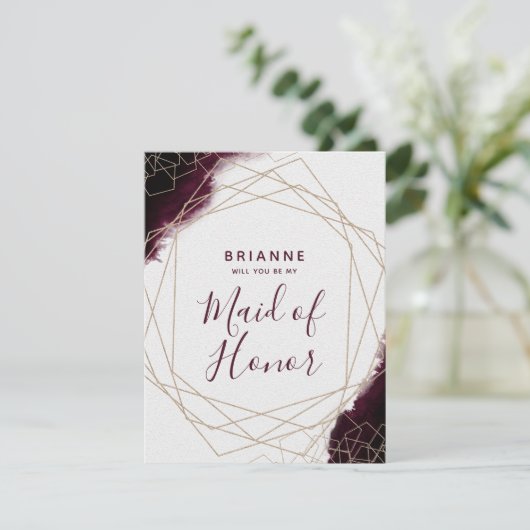 Burgund Wasserfarbe wirst du meine Trauzeugin sein Einladung (Stehend Vorderseite)